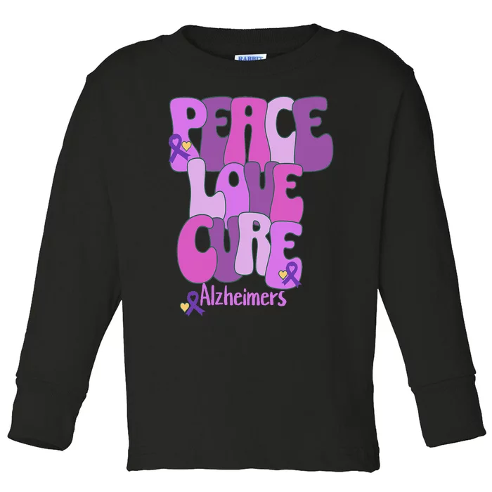 Peace Love Cure Alzheimer's Awareness Purple Ribbon End Alz Toddler Long Sleeve Shirt