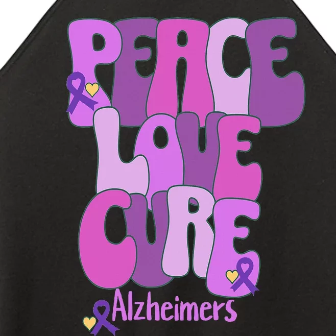 Peace Love Cure Alzheimer's Awareness Purple Ribbon End Alz Women’s Perfect Tri Rocker Tank