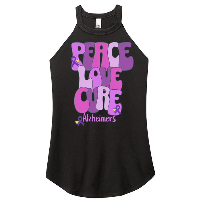 Peace Love Cure Alzheimer's Awareness Purple Ribbon End Alz Women’s Perfect Tri Rocker Tank