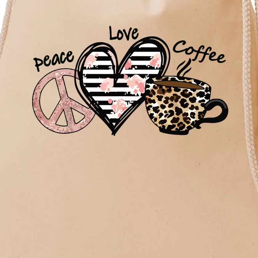 Peace Love Coffee Drawstring Bag