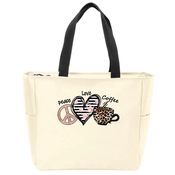 Peace Love Coffee Zip Tote Bag