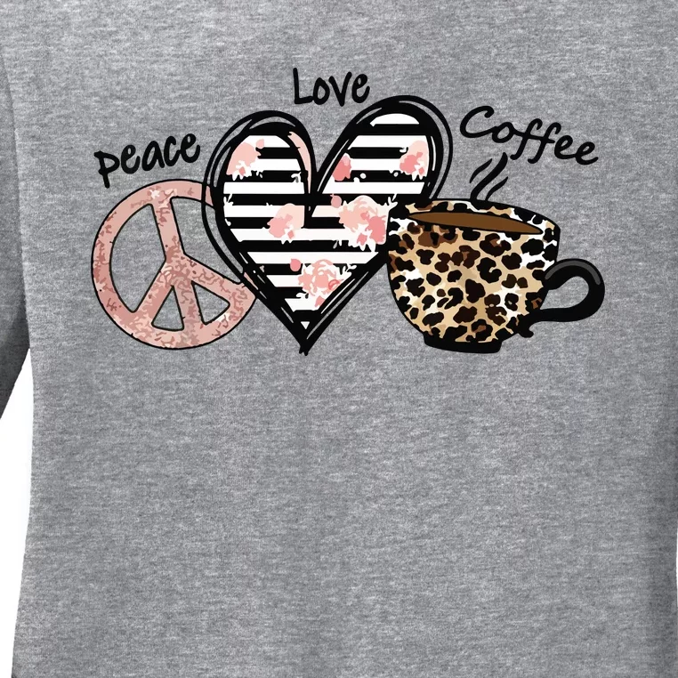 Peace Love Coffee Ladies Long Sleeve Shirt