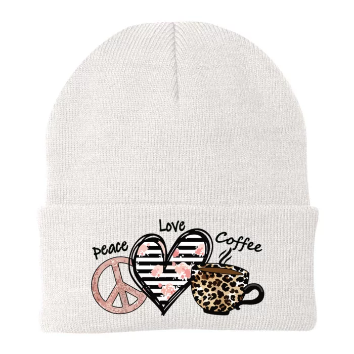 Peace Love Coffee Knit Cap Winter Beanie