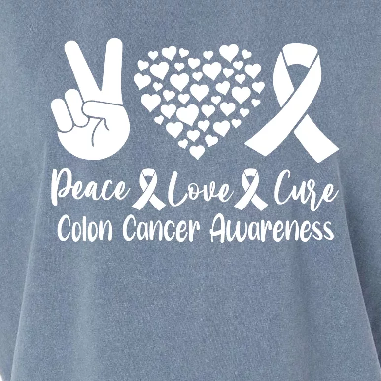 Peace Love Cure Colon Cancer Awareness Warriors & Supporters Garment-Dyed Women's Muscle Tee