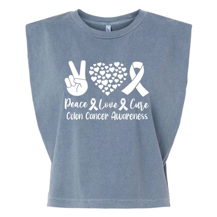 Peace Love Cure Colon Cancer Awareness Warriors & Supporters Garment-Dyed Women's Muscle Tee