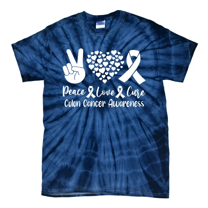 Peace Love Cure Colon Cancer Awareness Warriors & Supporters Tie-Dye T-Shirt