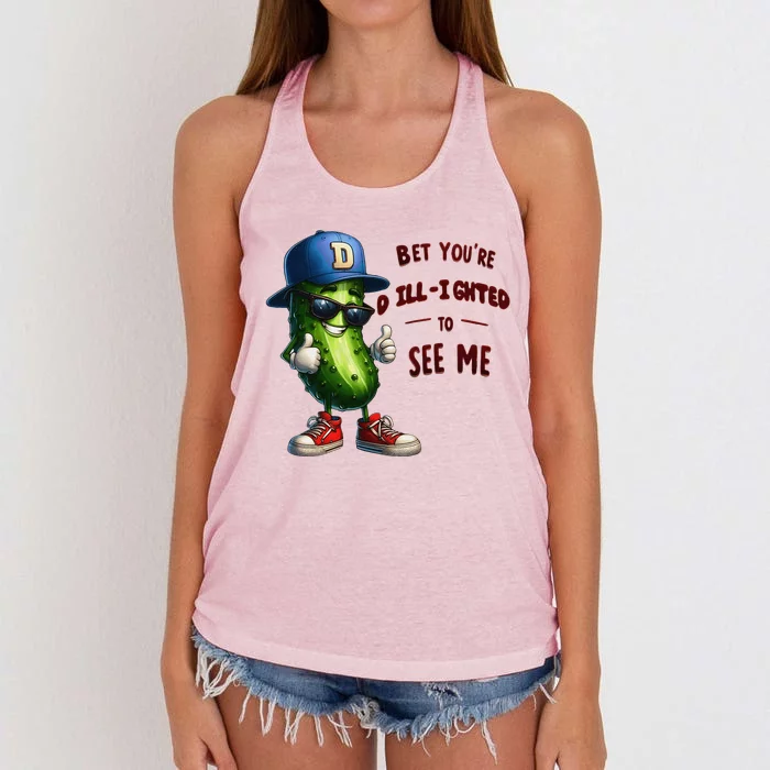 Pickle Lover Dillighted To See You Funny Pickle Gift Women's Knotted Racerback Tank