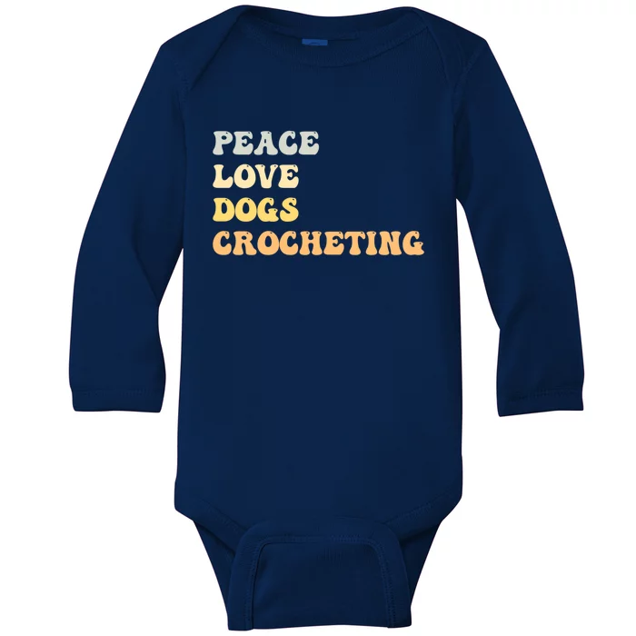 Peace Love Dogs Crocheting Funny Retro Gift Baby Long Sleeve Bodysuit