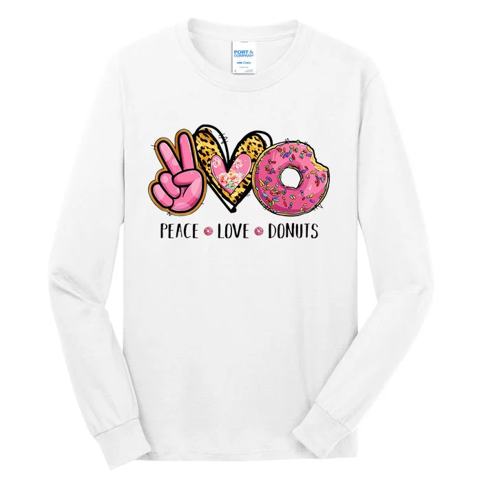 Peace Love Donuts Chocolate Food Lovers Doughnut Funny Gift Tall Long Sleeve T-Shirt