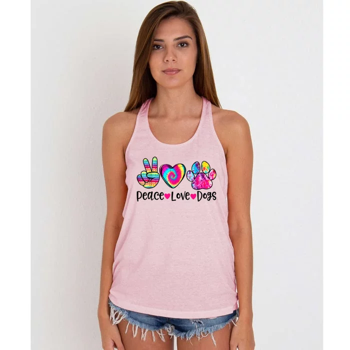 Peace Love Dogs Tie Dye Dog Paw Dog Mom Mother's Day Women's Knotted Racerback Tank