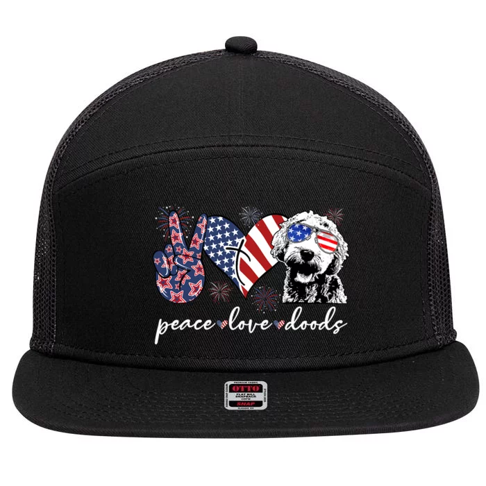 Peace Love Doods Goldendoodle Usa Flag Doodle 4th Of July 7 Panel Mesh Trucker Snapback Hat