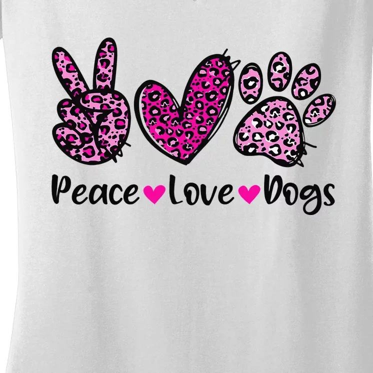 Peace Love Dogs Leopard Dog Paw Dog Mom Cute Mother's Day Women's V-Neck T-Shirt