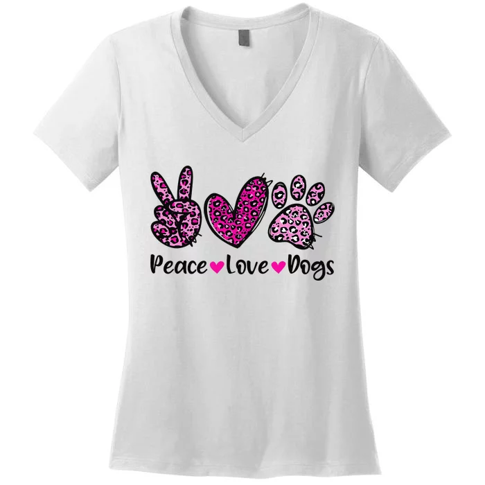 Peace Love Dogs Leopard Dog Paw Dog Mom Cute Mother's Day Women's V-Neck T-Shirt