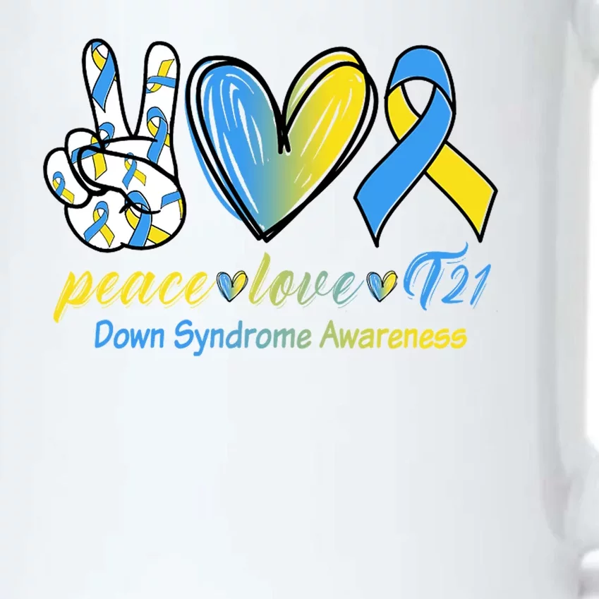 Peace Love Down Syndrome Ribbon Black Color Changing Mug