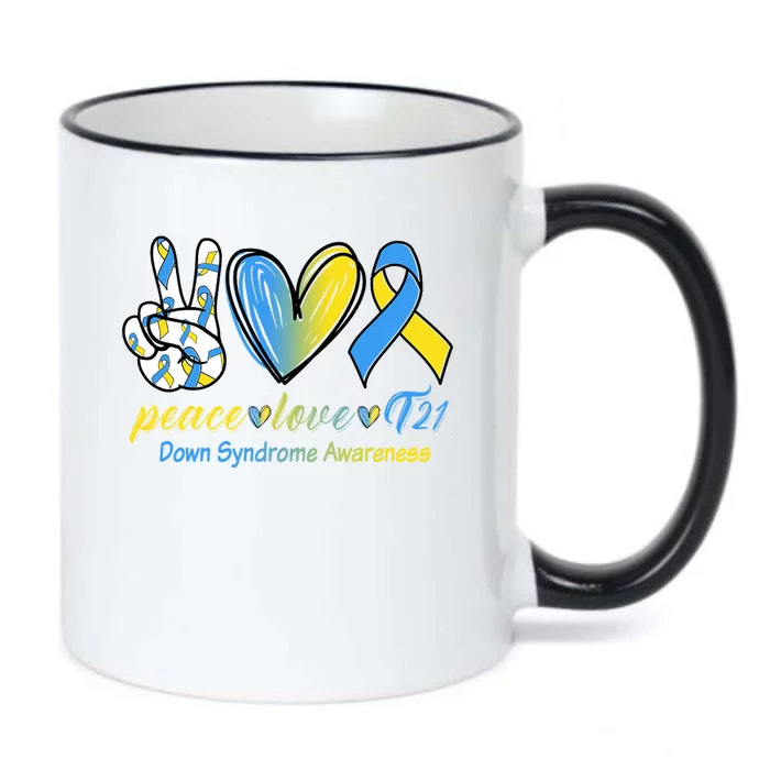 Peace Love Down Syndrome Ribbon Black Color Changing Mug