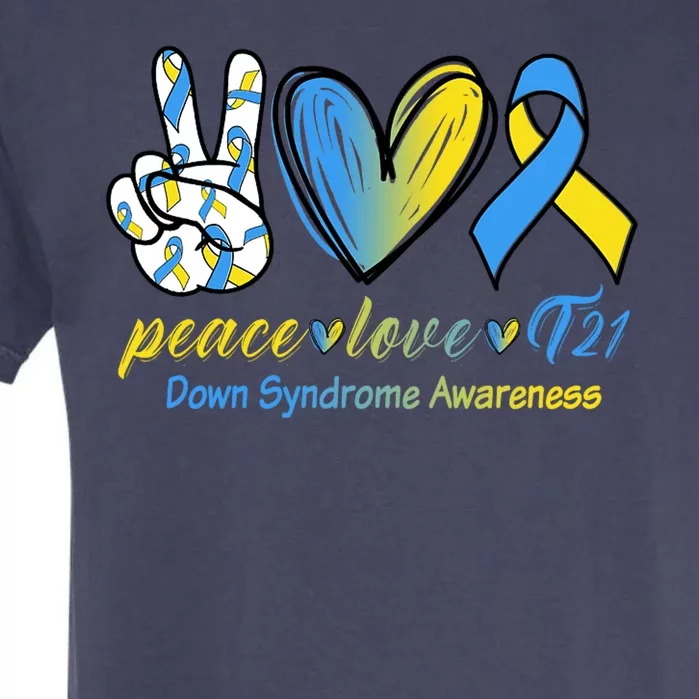 Peace Love Down Syndrome Ribbon Garment-Dyed Heavyweight T-Shirt