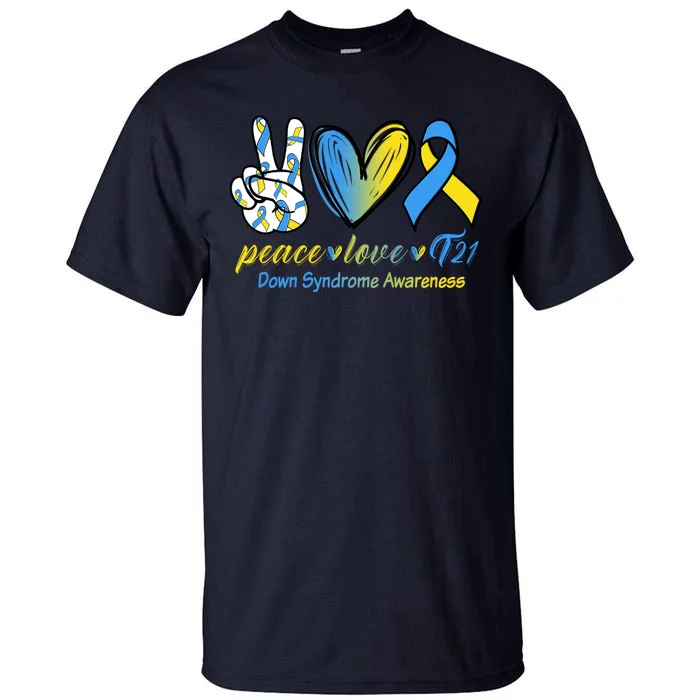 Peace Love Down Syndrome Ribbon Tall T-Shirt