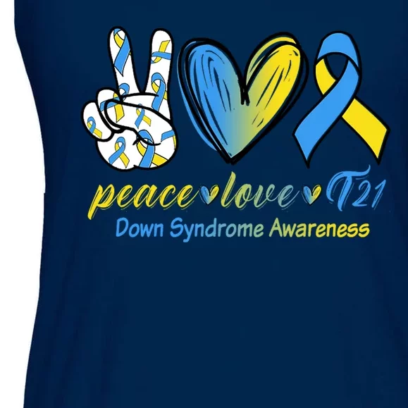 Peace Love Down Syndrome Ribbon Ladies Essential Flowy Tank