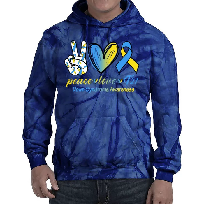 Peace Love Down Syndrome Ribbon Tie Dye Hoodie