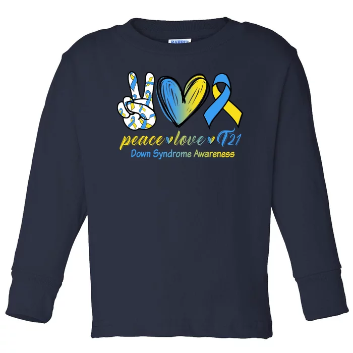 Peace Love Down Syndrome Ribbon Toddler Long Sleeve Shirt