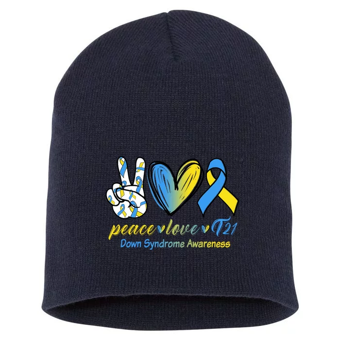 Peace Love Down Syndrome Ribbon Short Acrylic Beanie