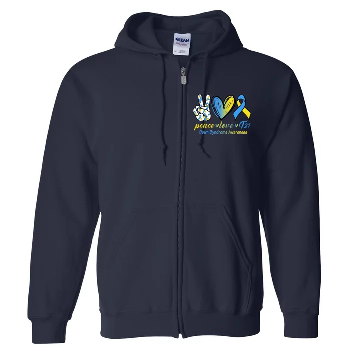 Peace Love Down Syndrome Ribbon Full Zip Hoodie