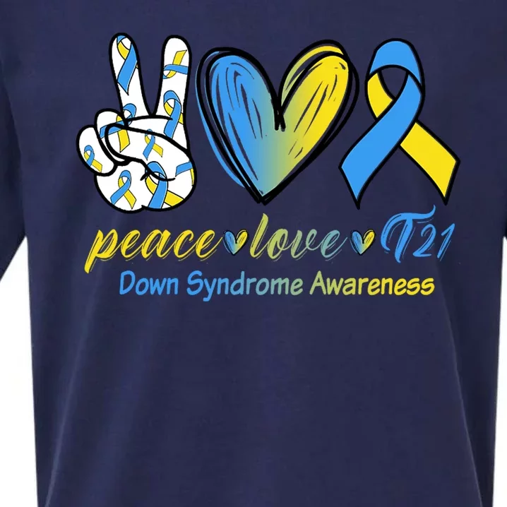 Peace Love Down Syndrome Ribbon Sueded Cloud Jersey T-Shirt