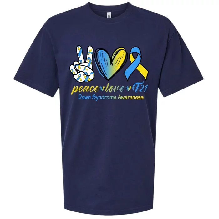 Peace Love Down Syndrome Ribbon Sueded Cloud Jersey T-Shirt