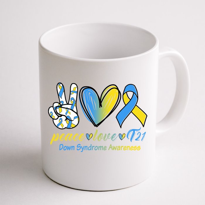 Peace Love Down Syndrome Ribbon Front & Back Coffee Mug