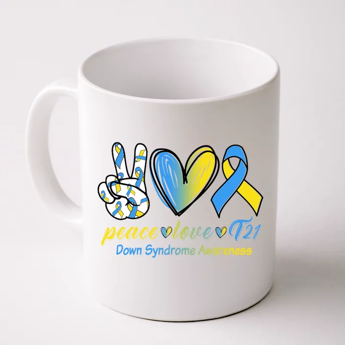 Peace Love Down Syndrome Ribbon Front & Back Coffee Mug