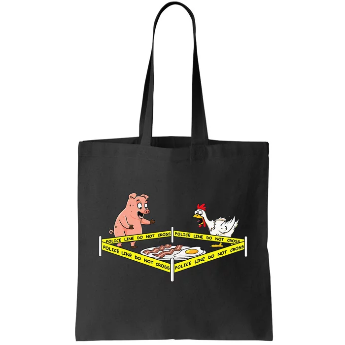 Police Line Do Not Cross Pig And Chicken Funny Food Tote Bag