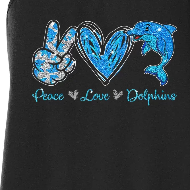 Peace Love Dolphins Funny Dolphin Lover Gifts Women's Racerback Tank