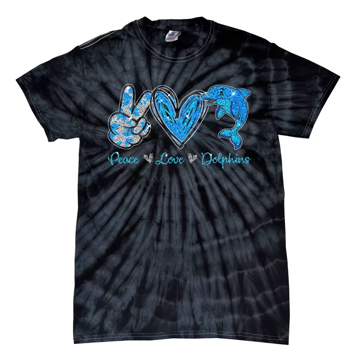 Peace Love Dolphins Funny Dolphin Lover Gifts Tie-Dye T-Shirt