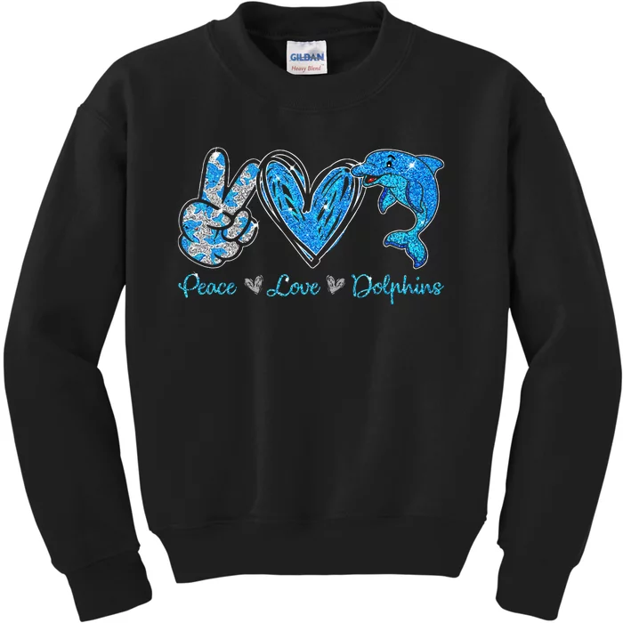 Peace Love Dolphins Funny Dolphin Lover Gifts Kids Sweatshirt