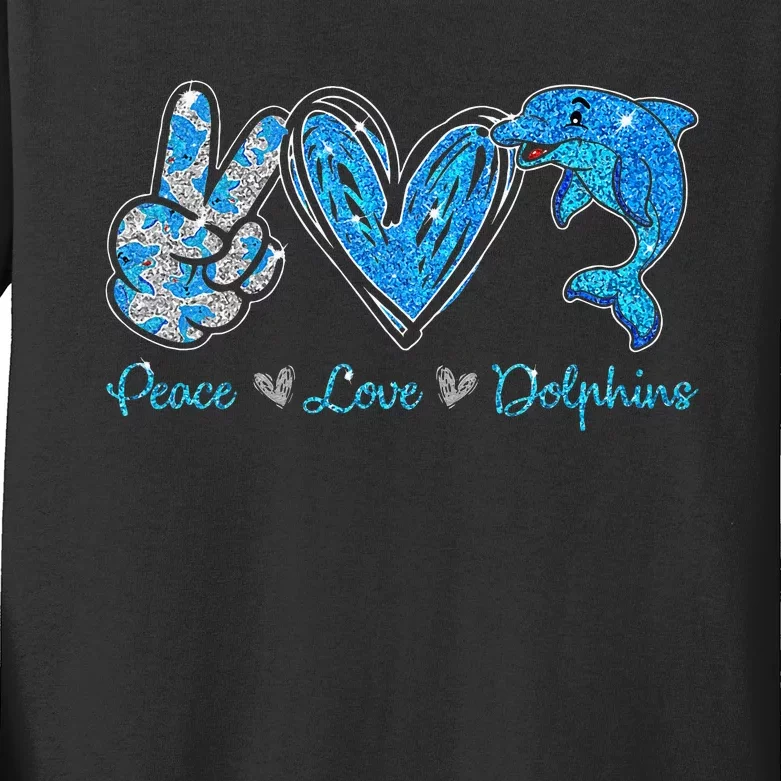 Peace Love Dolphins Funny Dolphin Lover Gifts Kids Long Sleeve Shirt