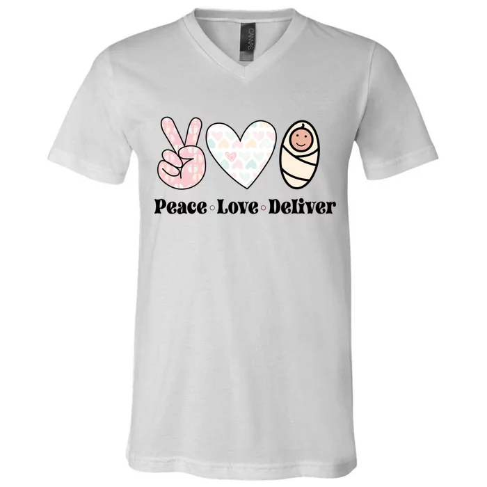 Peace Love Deliver Labor And Delivery Nurse L And D Nursing Cool Gift V-Neck T-Shirt