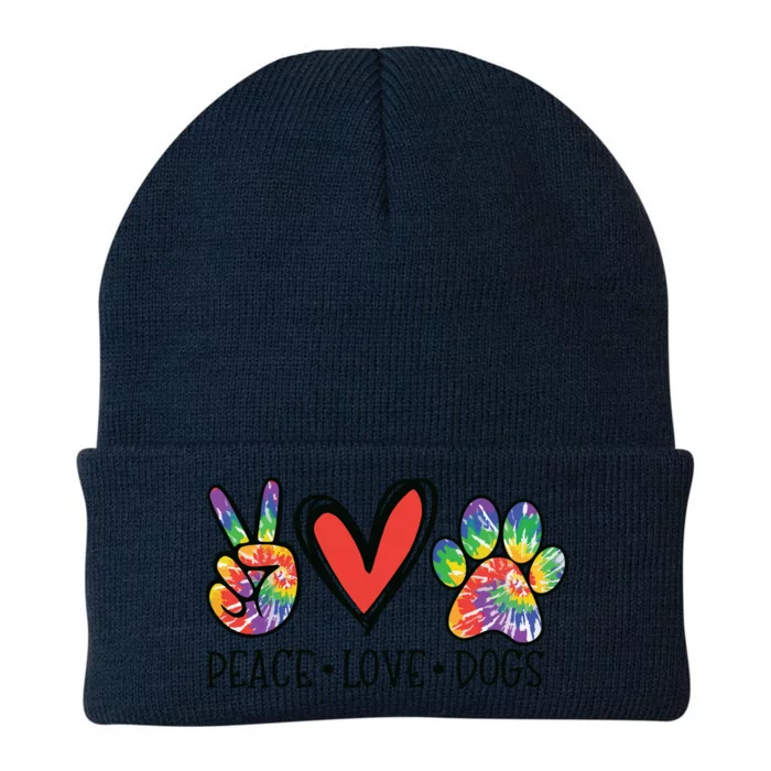 Peace Love Dogs Paws Tie Dye Rainbow Animal Rescue Womens Knit Cap Winter Beanie