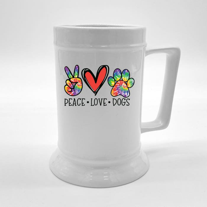 Peace Love Dogs Paws Tie Dye Rainbow Animal Rescue Womens Front & Back Beer Stein