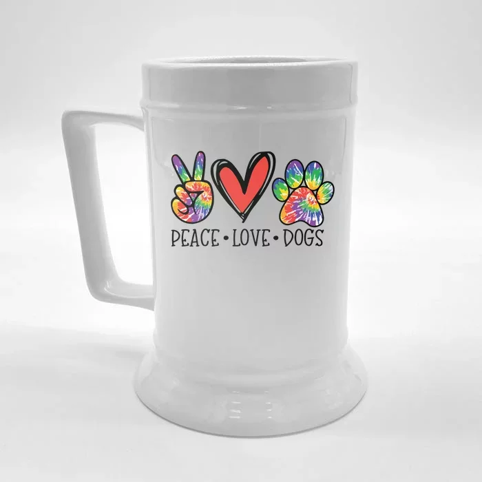 Peace Love Dogs Paws Tie Dye Rainbow Animal Rescue Womens Front & Back Beer Stein