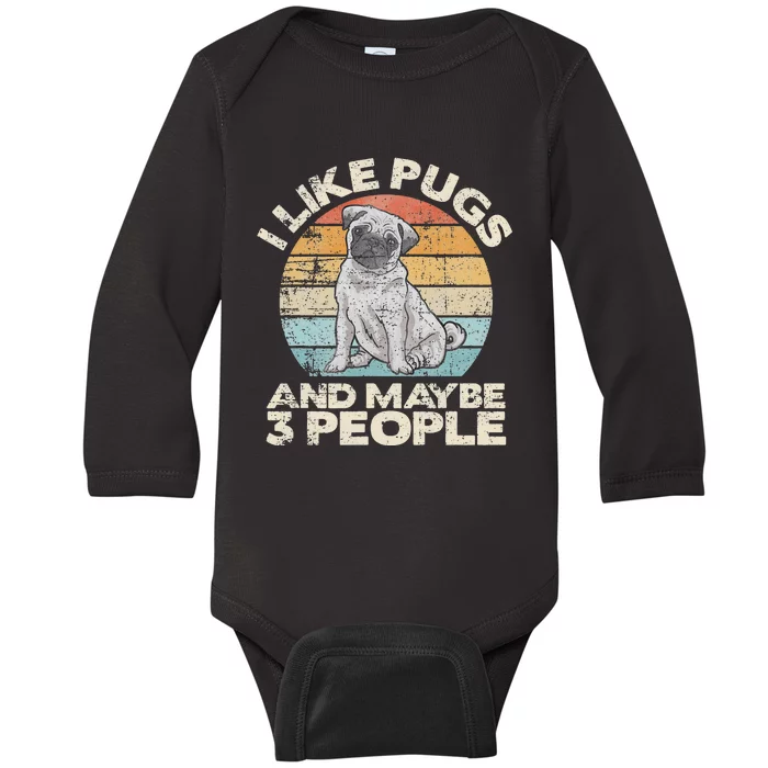 Pug Lover Dog Lover Gift Retro Pug Baby Long Sleeve Bodysuit