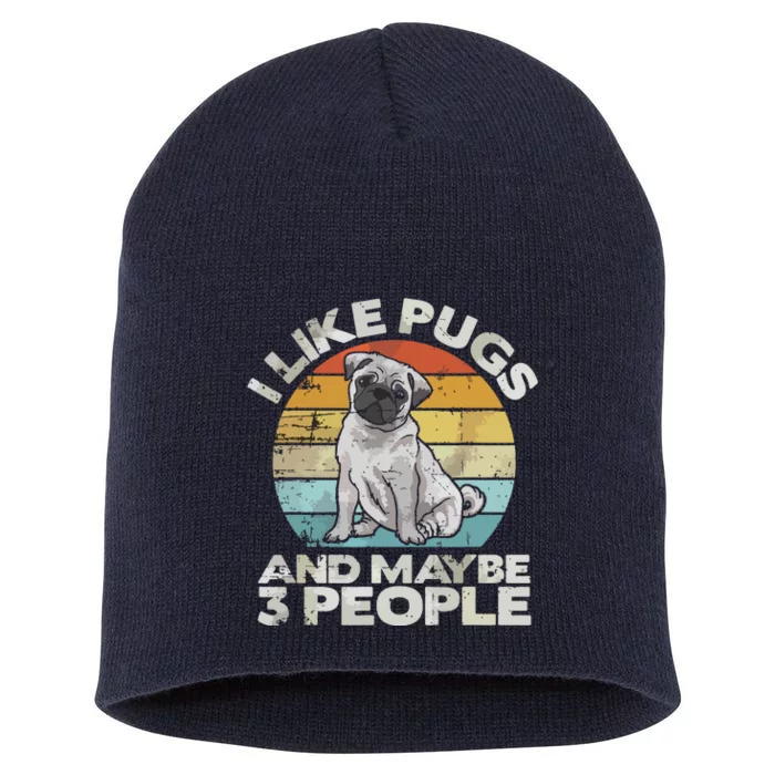 Pug Lover Dog Lover Gift Retro Pug Short Acrylic Beanie