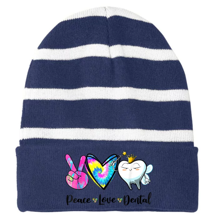 Peace Love Dental Hygienist Dental Assistant Dentist Office Striped Beanie with Solid Band