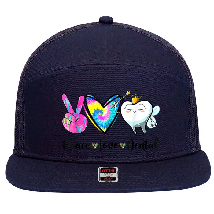 Peace Love Dental Hygienist Dental Assistant Dentist Office 7 Panel Mesh Trucker Snapback Hat