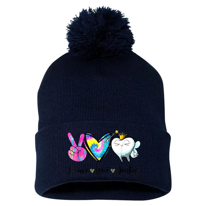 Peace Love Dental Hygienist Dental Assistant Dentist Office Pom Pom 12in Knit Beanie