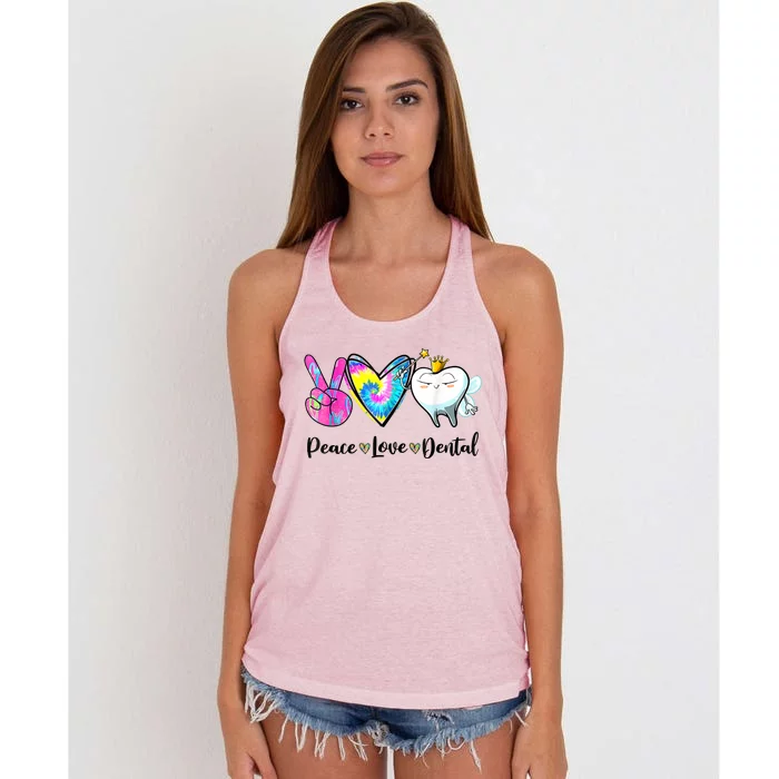 Peace Love Dental Hygienist Dental Assistant Dentist Office Women's Knotted Racerback Tank