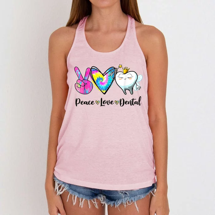 Peace Love Dental Hygienist Dental Assistant Dentist Office Women's Knotted Racerback Tank