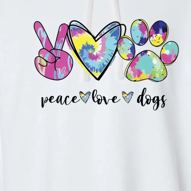 Peace Love Dogs Lover Puppy Paw Dog Garment-Dyed Fleece Hoodie