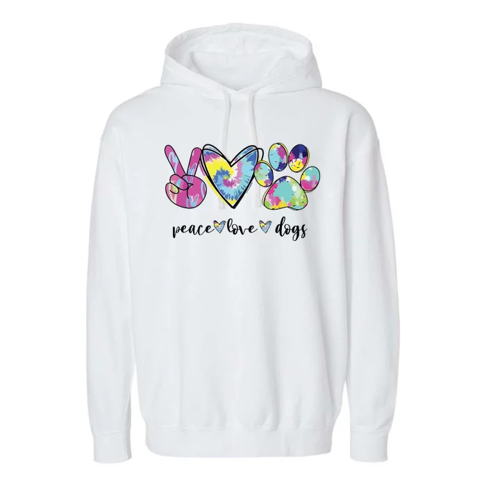 Peace Love Dogs Lover Puppy Paw Dog Garment-Dyed Fleece Hoodie