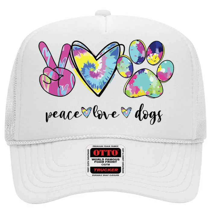 Peace Love Dogs Lover Puppy Paw Dog High Crown Mesh Trucker Hat