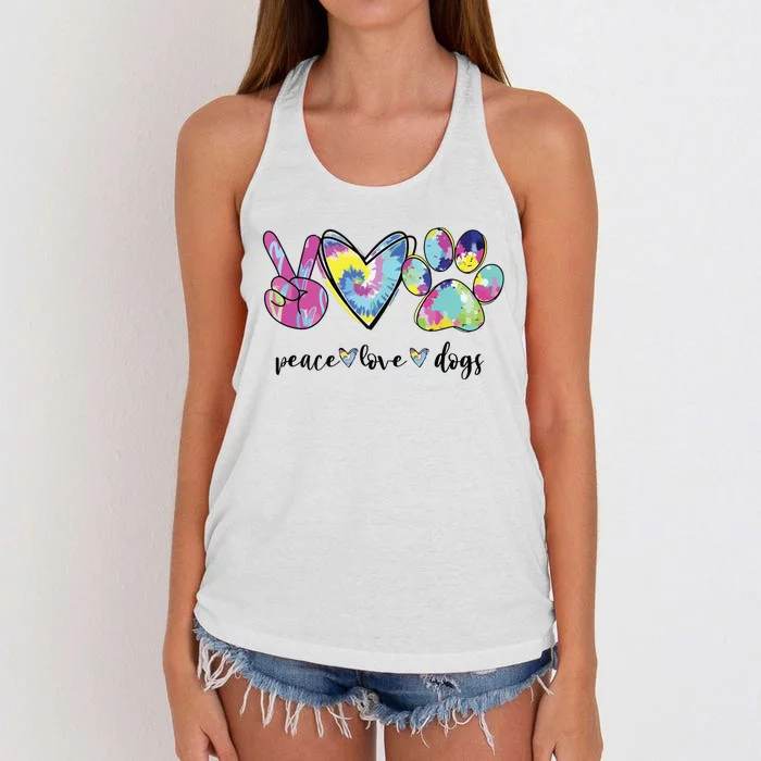 Peace Love Dogs Lover Puppy Paw Dog Women's Knotted Racerback Tank